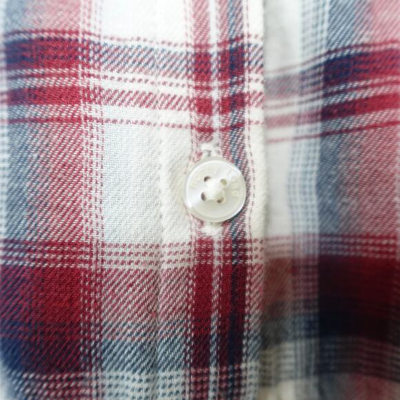 Horny Toad Flannel Tunic Top Sz S Red Cream Plaid Gathered Back Shirt Pockets LS - Picture 7 of 14